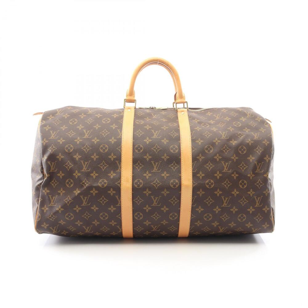 Louis Vuitton Keepall Monogram Canvas Leather Travel Bag Brown